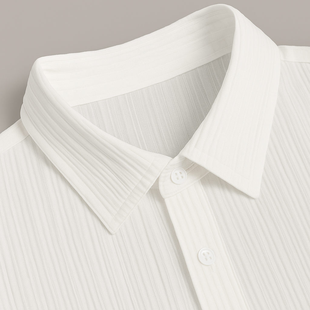 Ribbed Short Sleeve Shirt and Trousers Two Piece Set