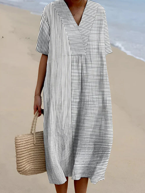 Abstract Print V-Neck Long Sleeve Midi Dress