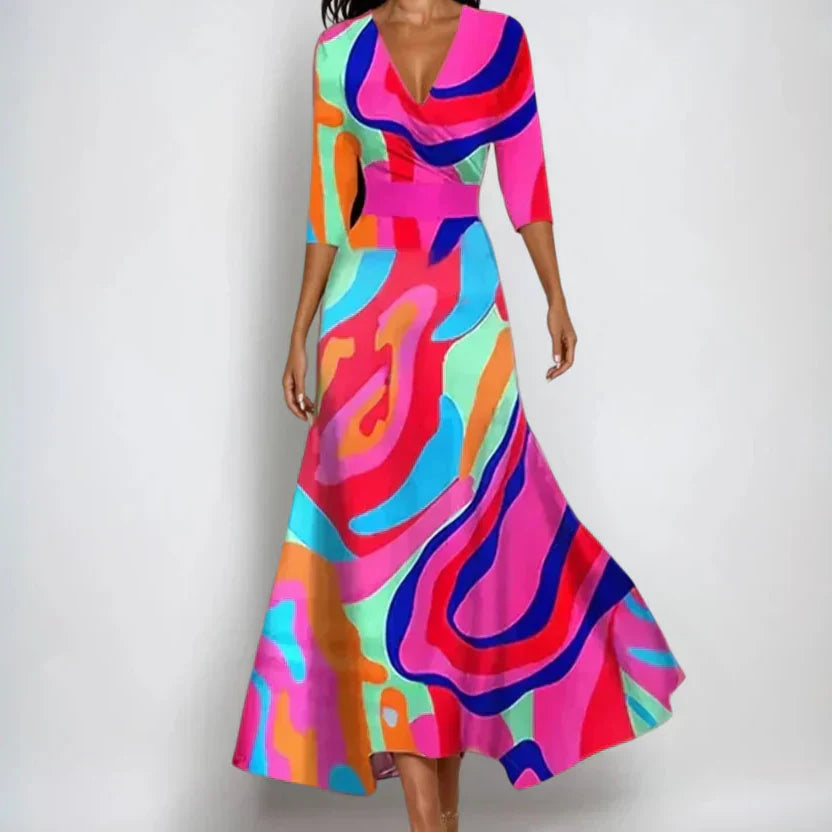 Floral Print Wrap V-Neck Belted Maxi Dress