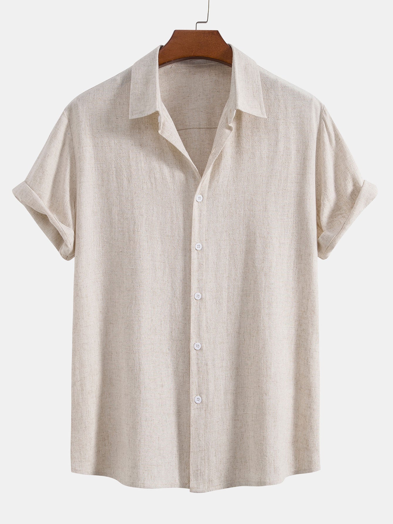 Chemise à manches courtes en mélange de lin avec col classique