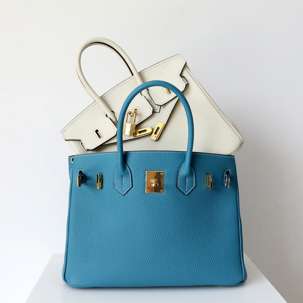 Structured Turn-Lock Tote Bag with Padlock Detail