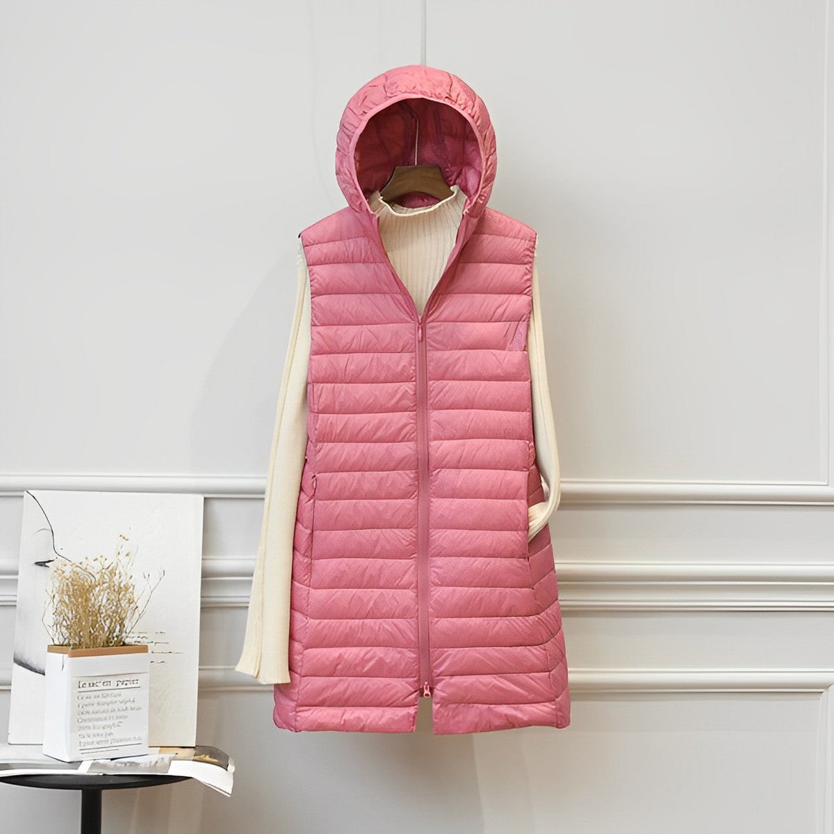 Women's Lightweight Hooded Longline Quilted Gilet