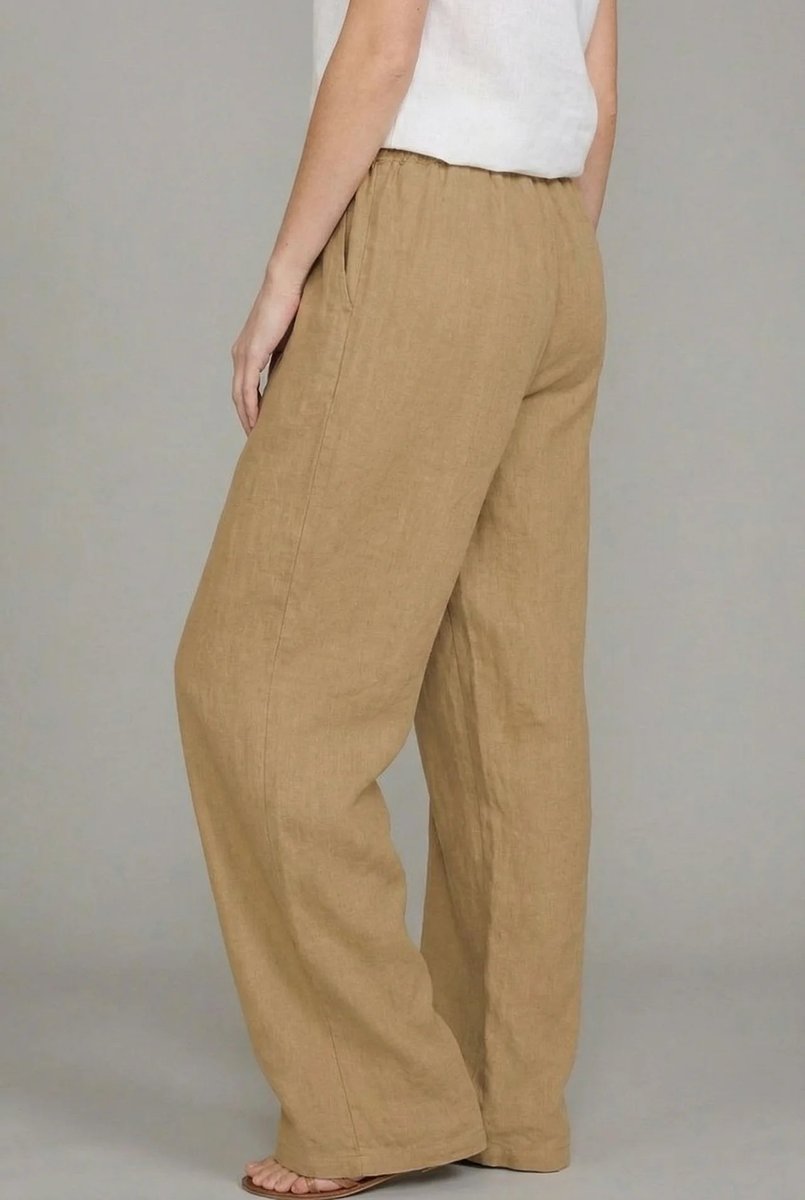 Wide Leg Linen Trousers with Drawstring Waist