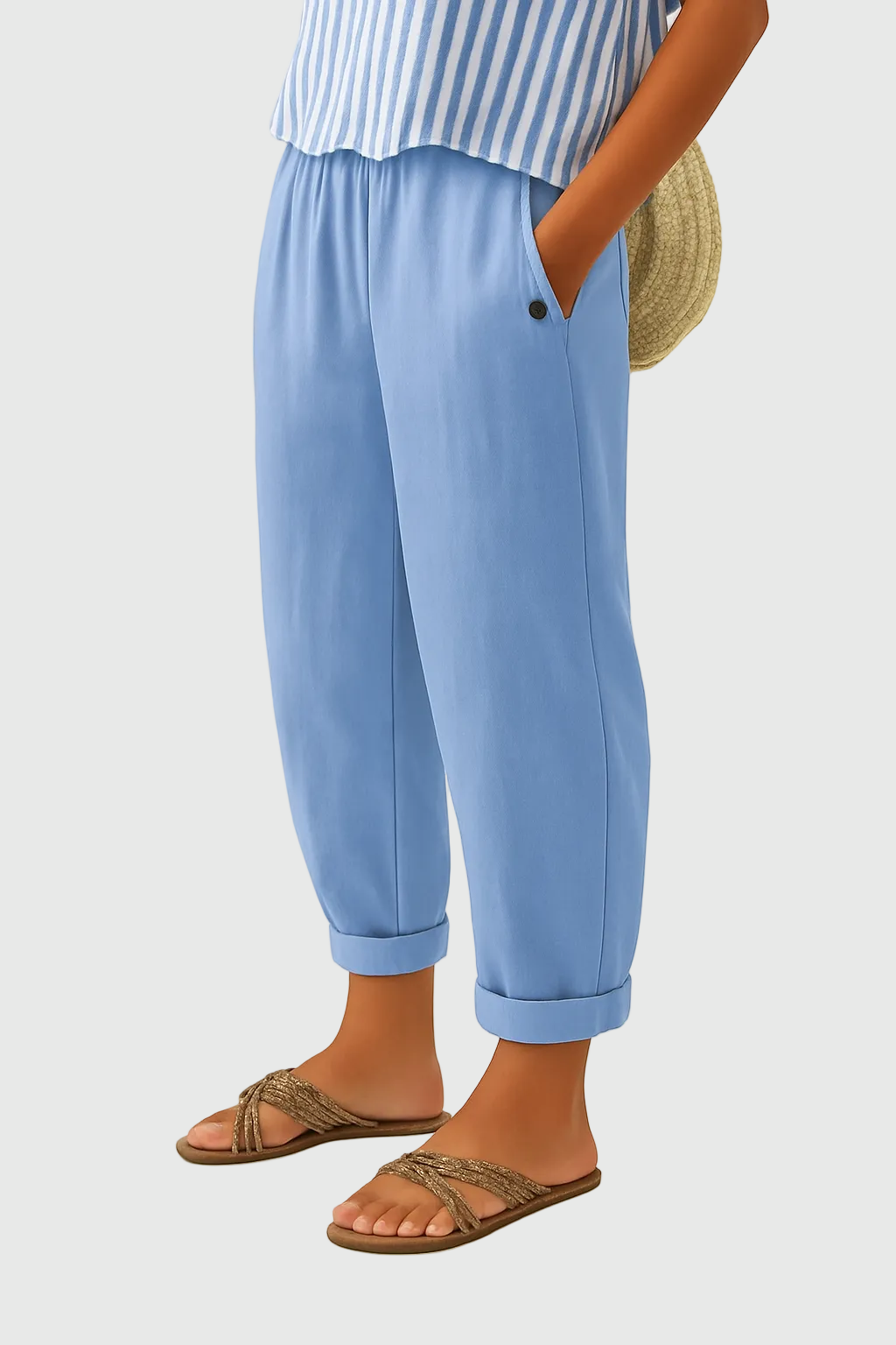 Relaxed Tapered Linen Trousers with Turn-Up Hem