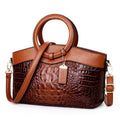 Croc Embossed Round Handle Structured Tote Bag