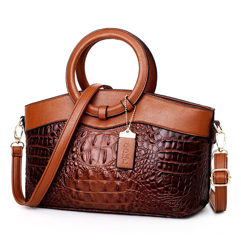 Croc Embossed Round Handle Structured Tote Bag