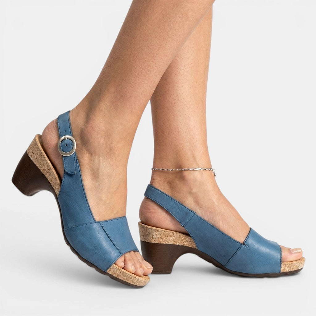 Peep Toe Slingback Cork Block Heel Sandals