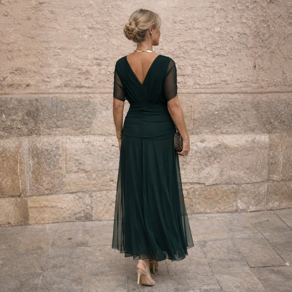 Flowy Wrap Maxi Dress with Draped V-Neckline