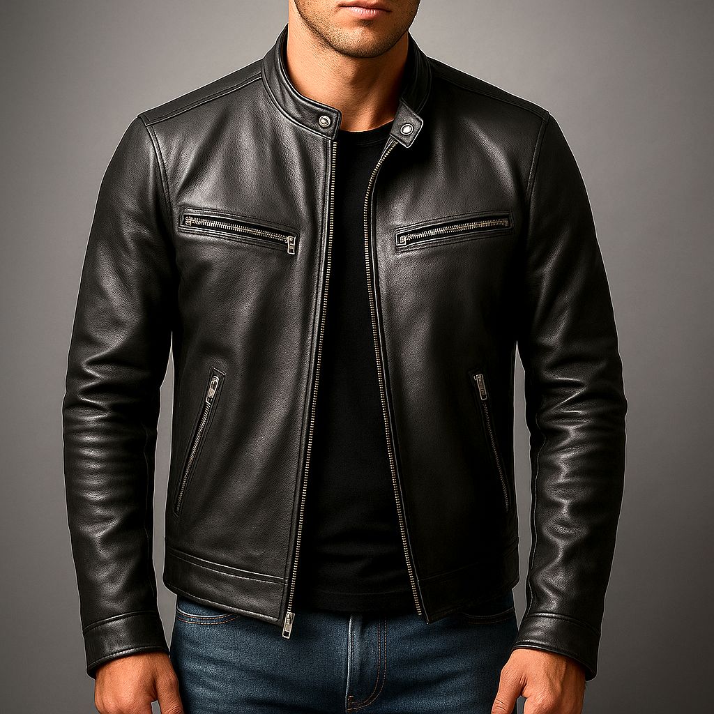 Men's Faux Leather Stand Collar Moto Jacket
