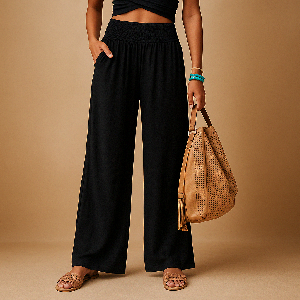 Women's Wide Leg Trousers with Smocked Waist