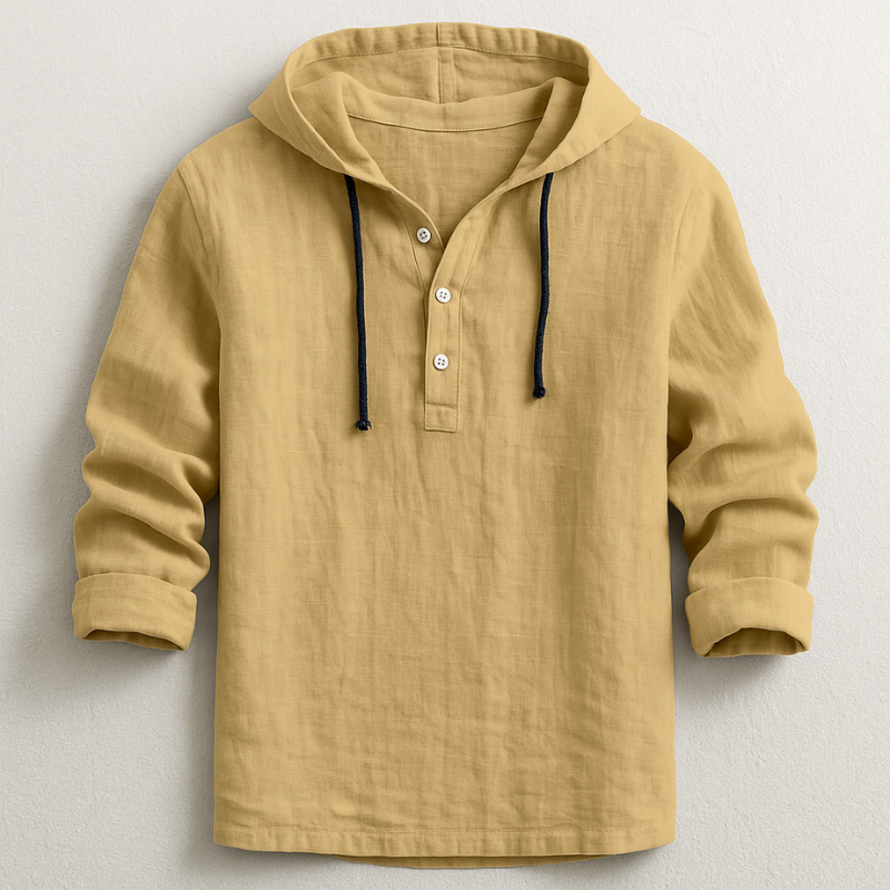 Men's Linen Hooded Henley Shirt