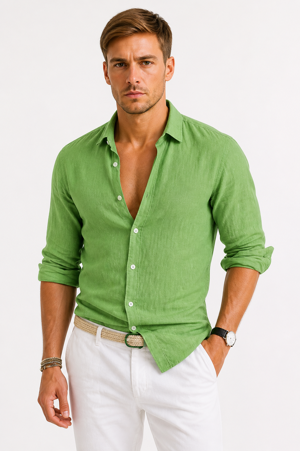Chemise en lin à manches longues et col classique