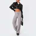 Cable Knit Wide Leg Trousers with Drawstring Waist