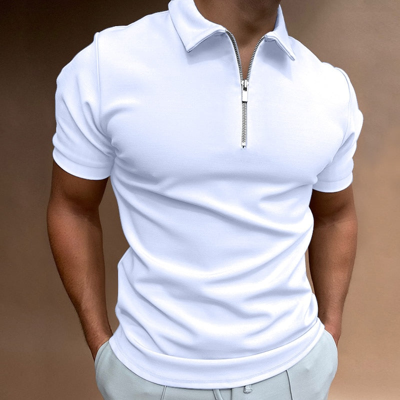 Slim Fit Zip Neck Polo Shirt with Short Sleeves