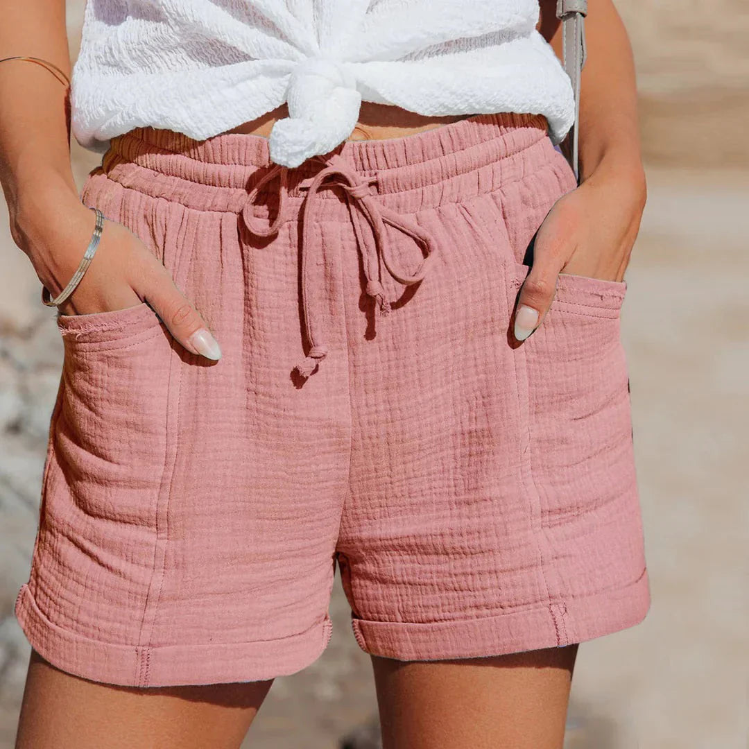 Textured Drawstring Shorts with Pockets