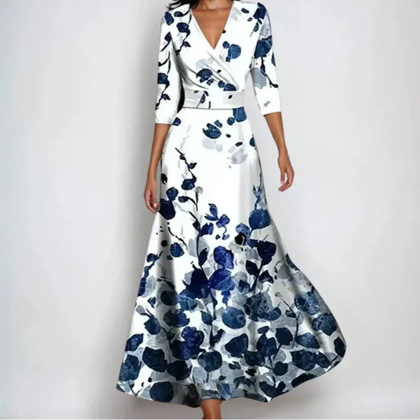 Floral Print Wrap V-Neck Belted Maxi Dress