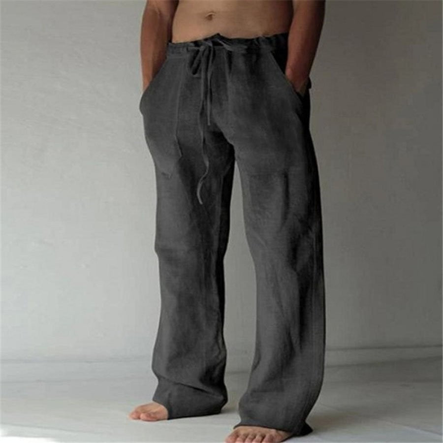 Relaxed Linen Blend Drawstring Trousers for Men