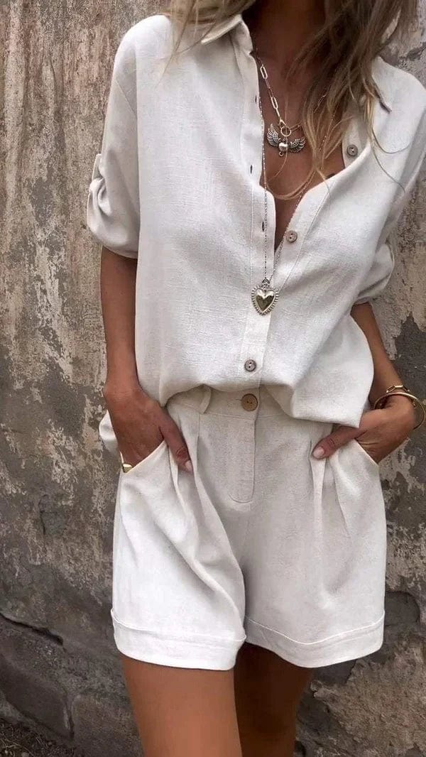 Linen Shirt and Shorts Two-Piece Set