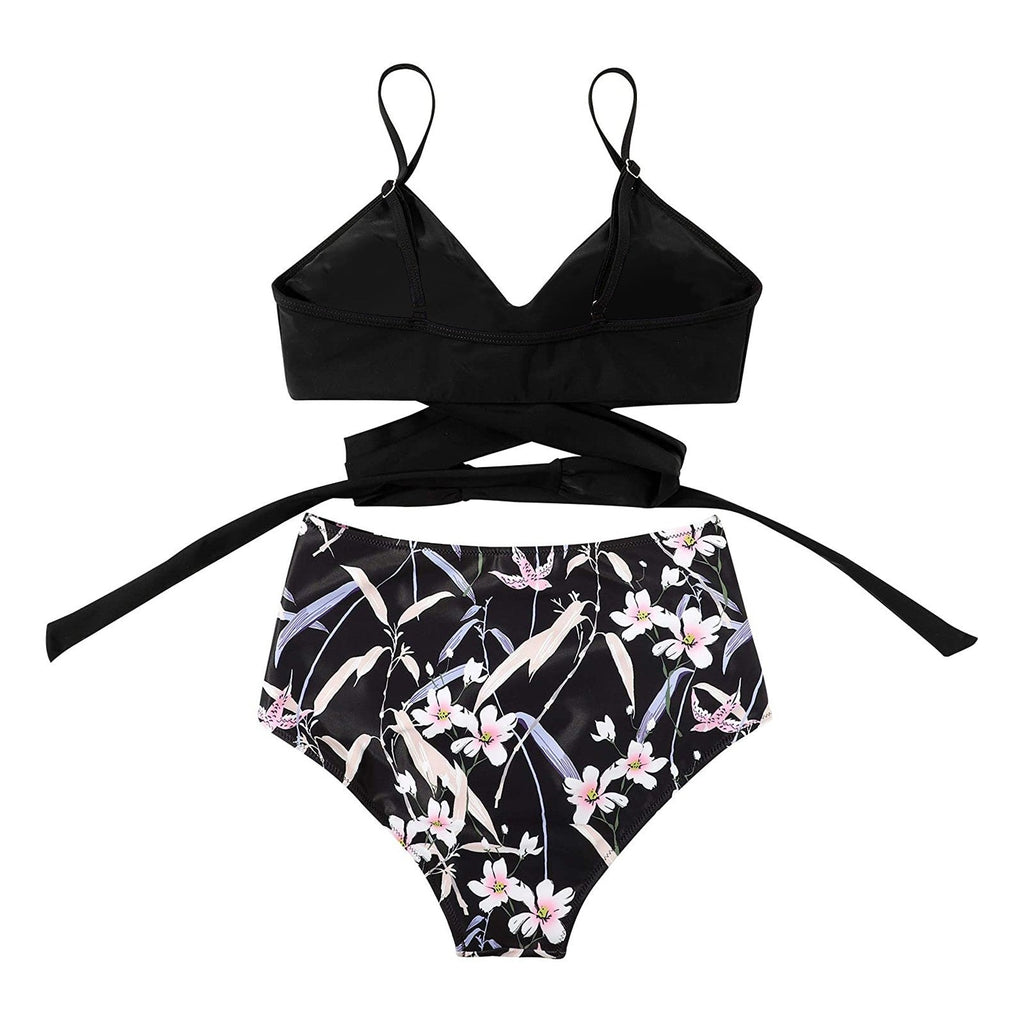 Floral Print Twist Front High-Waisted Bikini Set