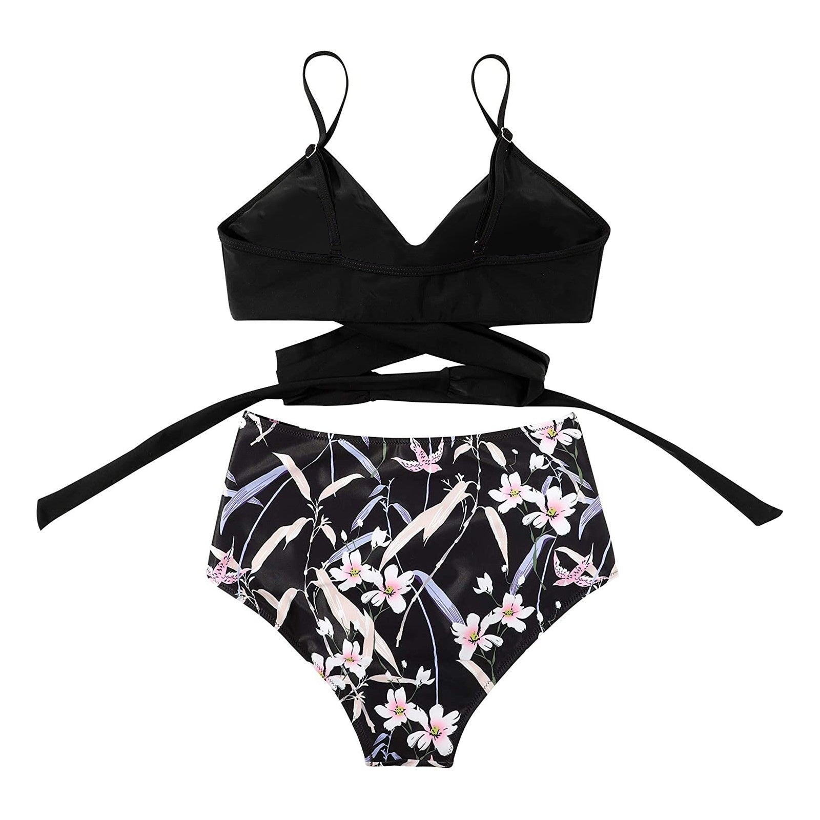 Floral Print Twist Front High-Waisted Bikini Set
