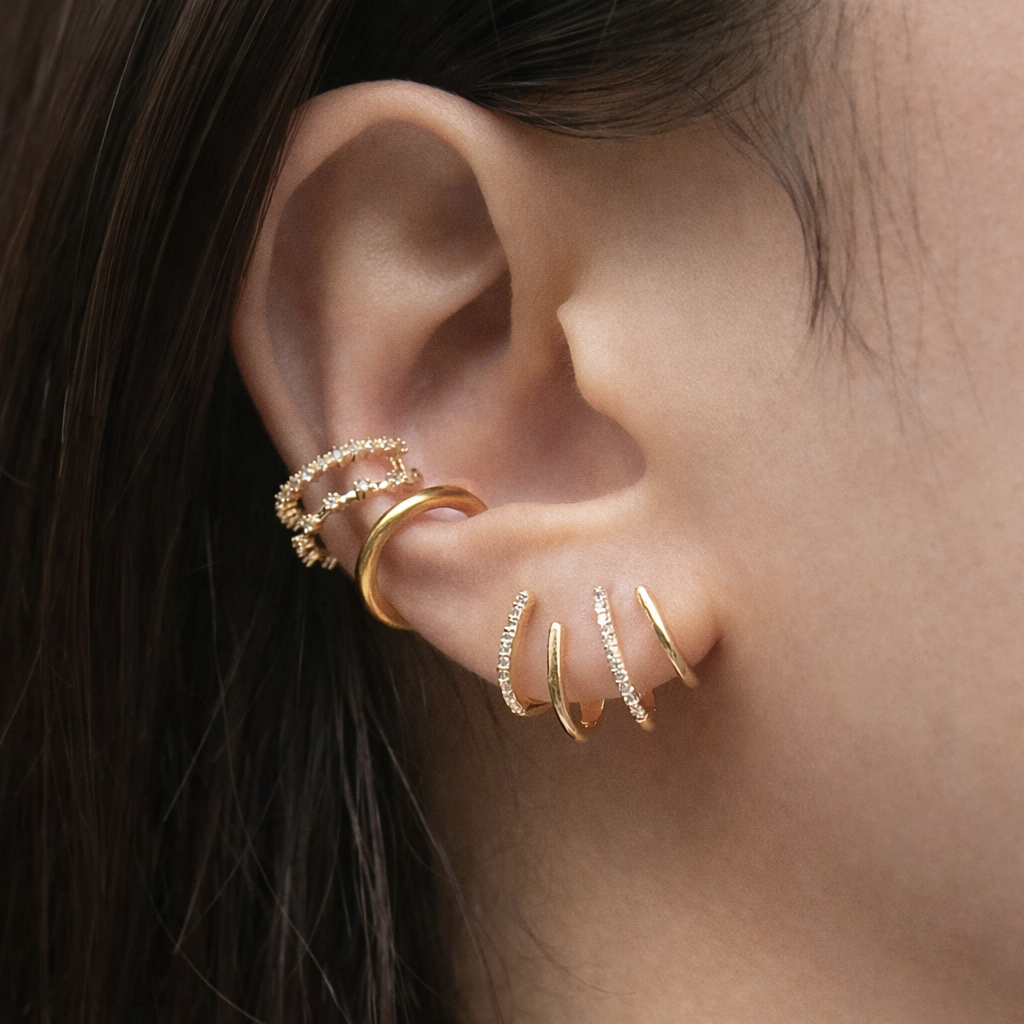 Triple Hoop Crystal Pave Ear Cuff Earrings