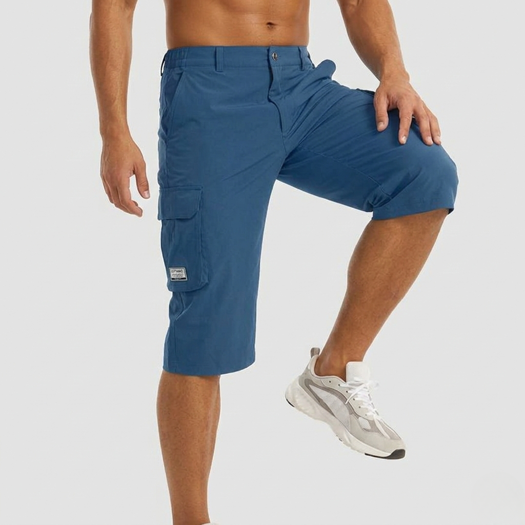 Quick-Dry Below-Knee Cargo Shorts with Zip Pocket
