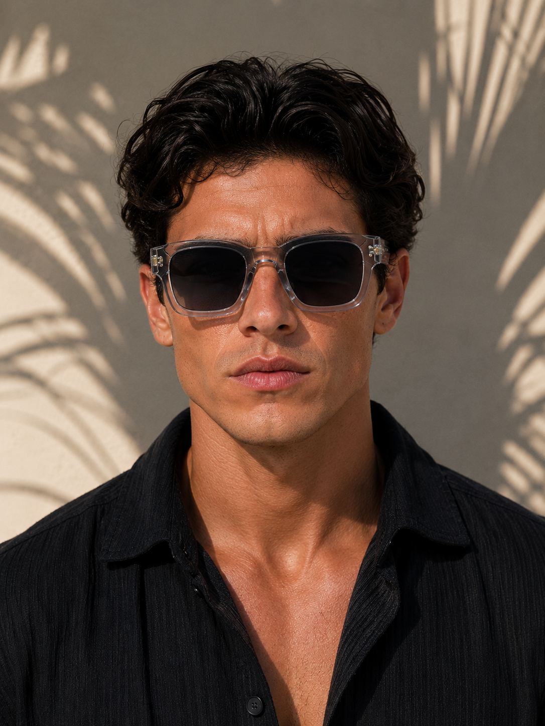Clear Frame Square Sunglasses with Gradient Lens