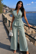 Tailored Wrap Peplum Top and Wide Leg Trouser Set