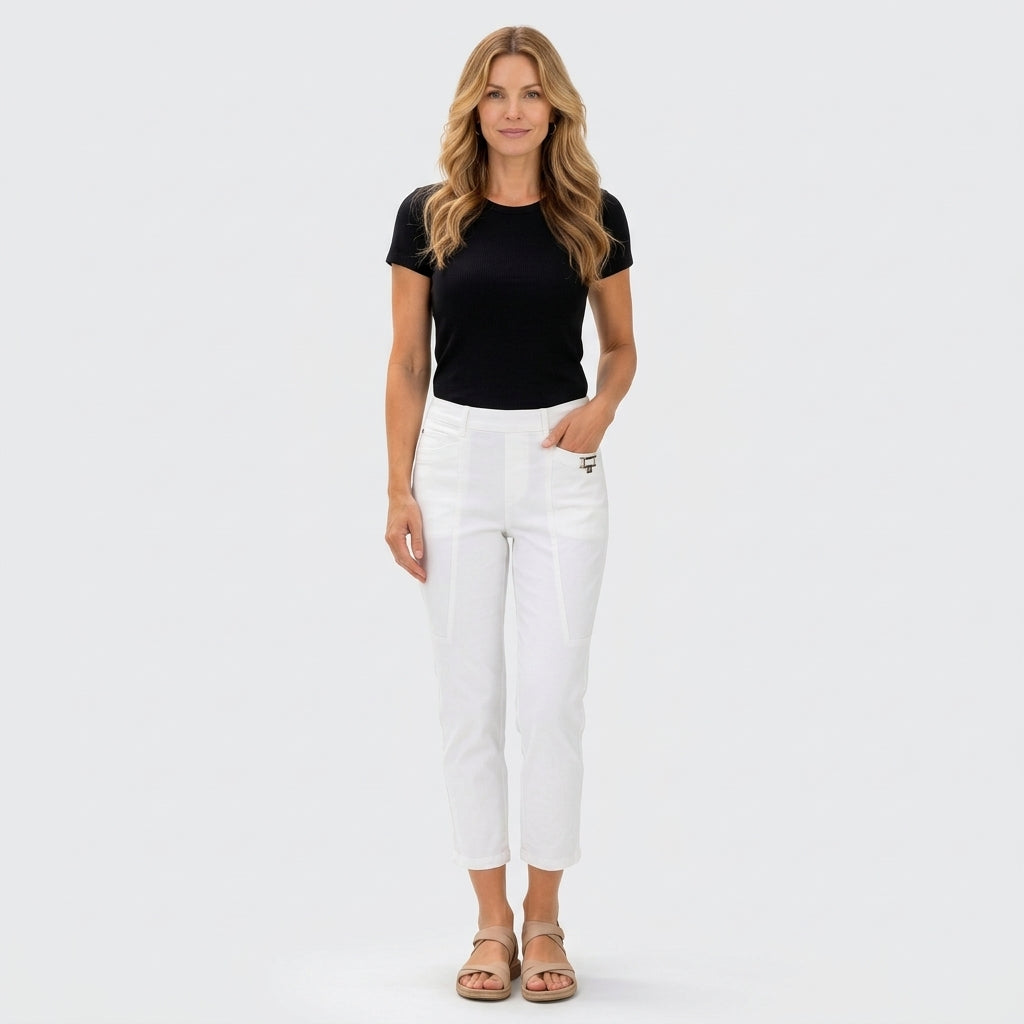 Women’s High Waisted Straight Leg Pants – Pull On Pocket Style