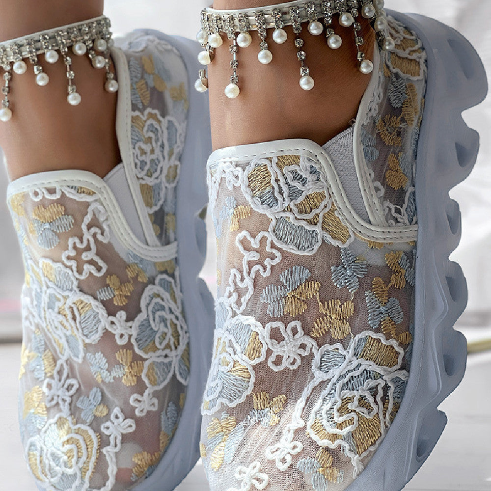 Sheer Floral Lace Mesh High-Top Sneakers