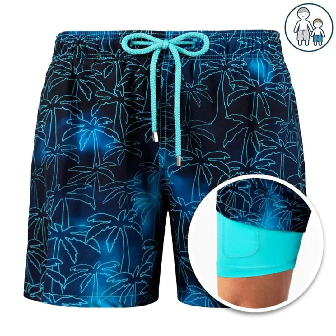 Tropical Print Quick-Dry Swim Shorts with Inner Lining