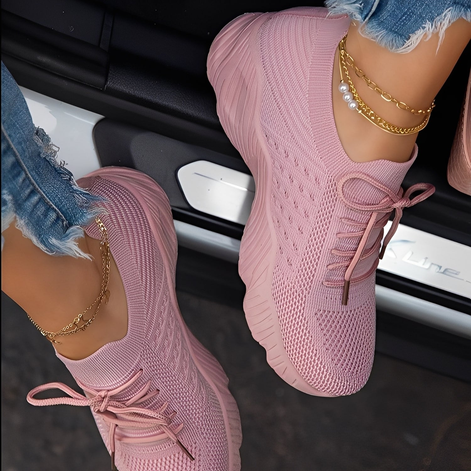Knit Lace-Up Slip-On Sneakers with Sock-Fit Design