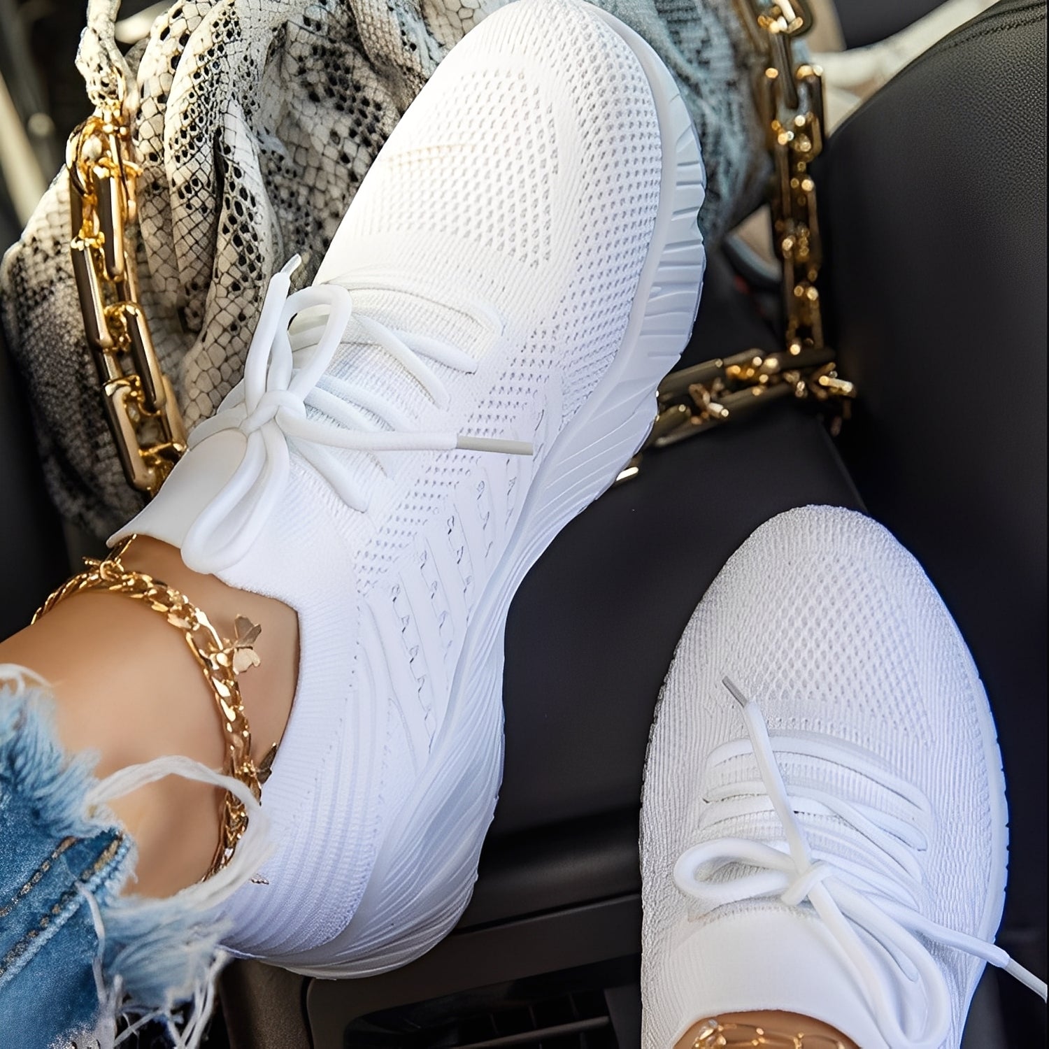 Knit Lace-Up Slip-On Sneakers with Sock-Fit Design