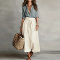 Collared Shirt and Tie Waist Maxi Skirt Set