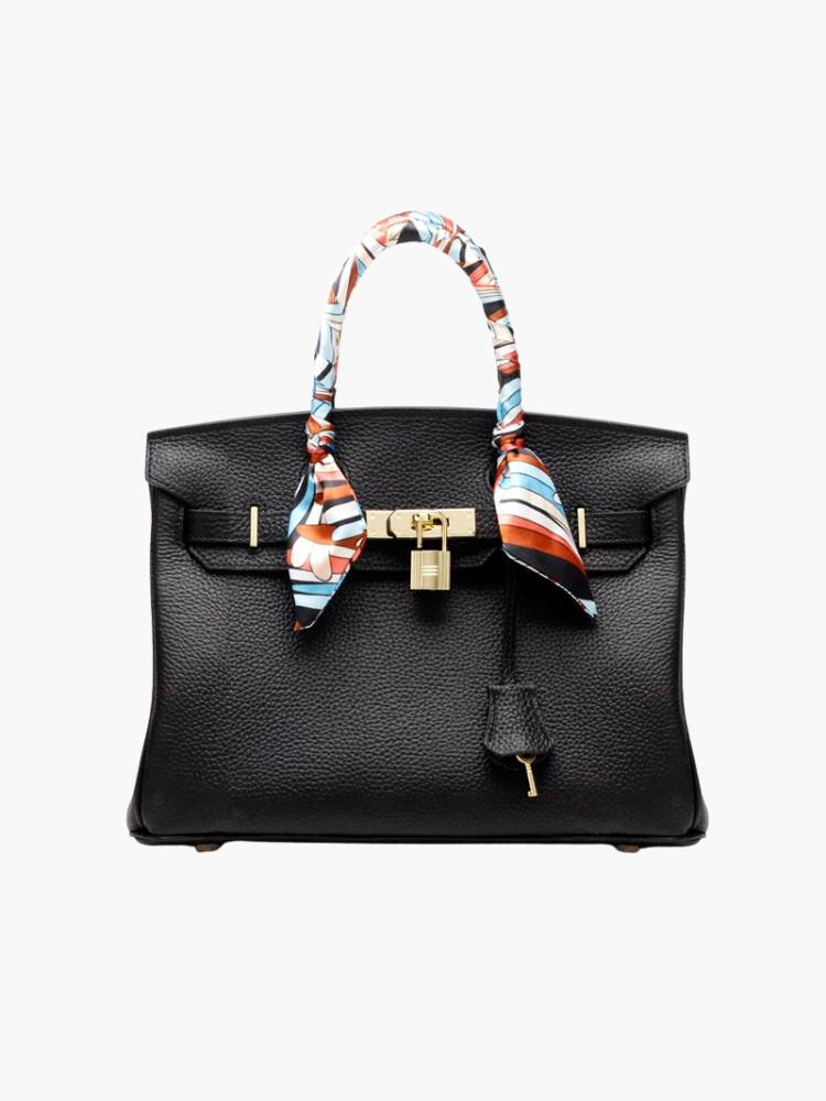 Structured Turn-Lock Tote Bag with Padlock Detail