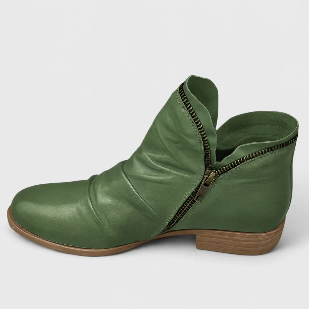 Slouchy Double Zip Leather Ankle Boots