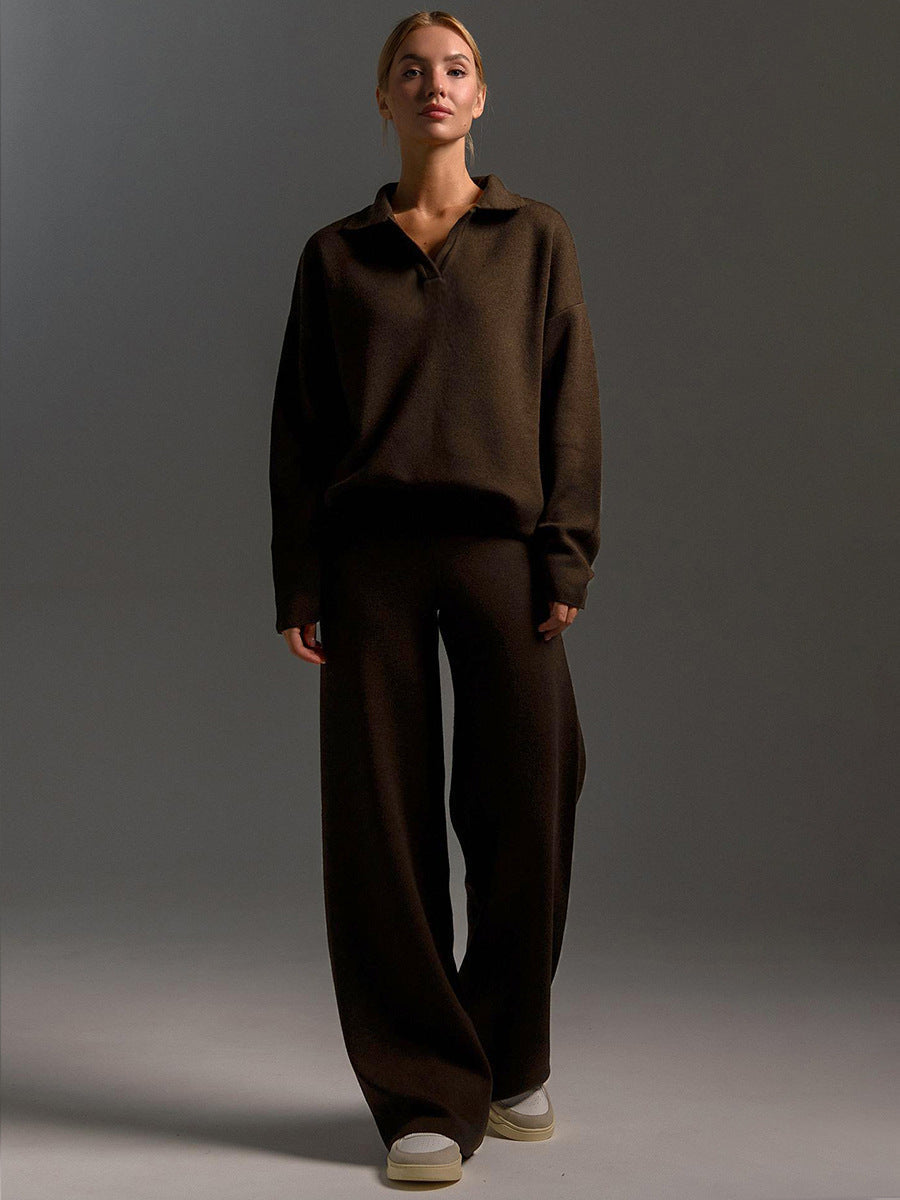 Women's Oversized Knit Set with Polo Collar