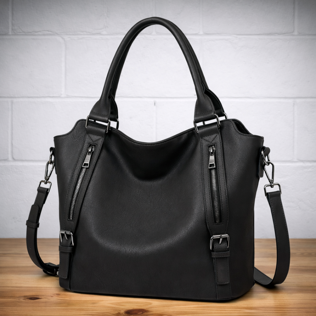 Slouchy Zip Detail Tote Bag with Buckle Straps
