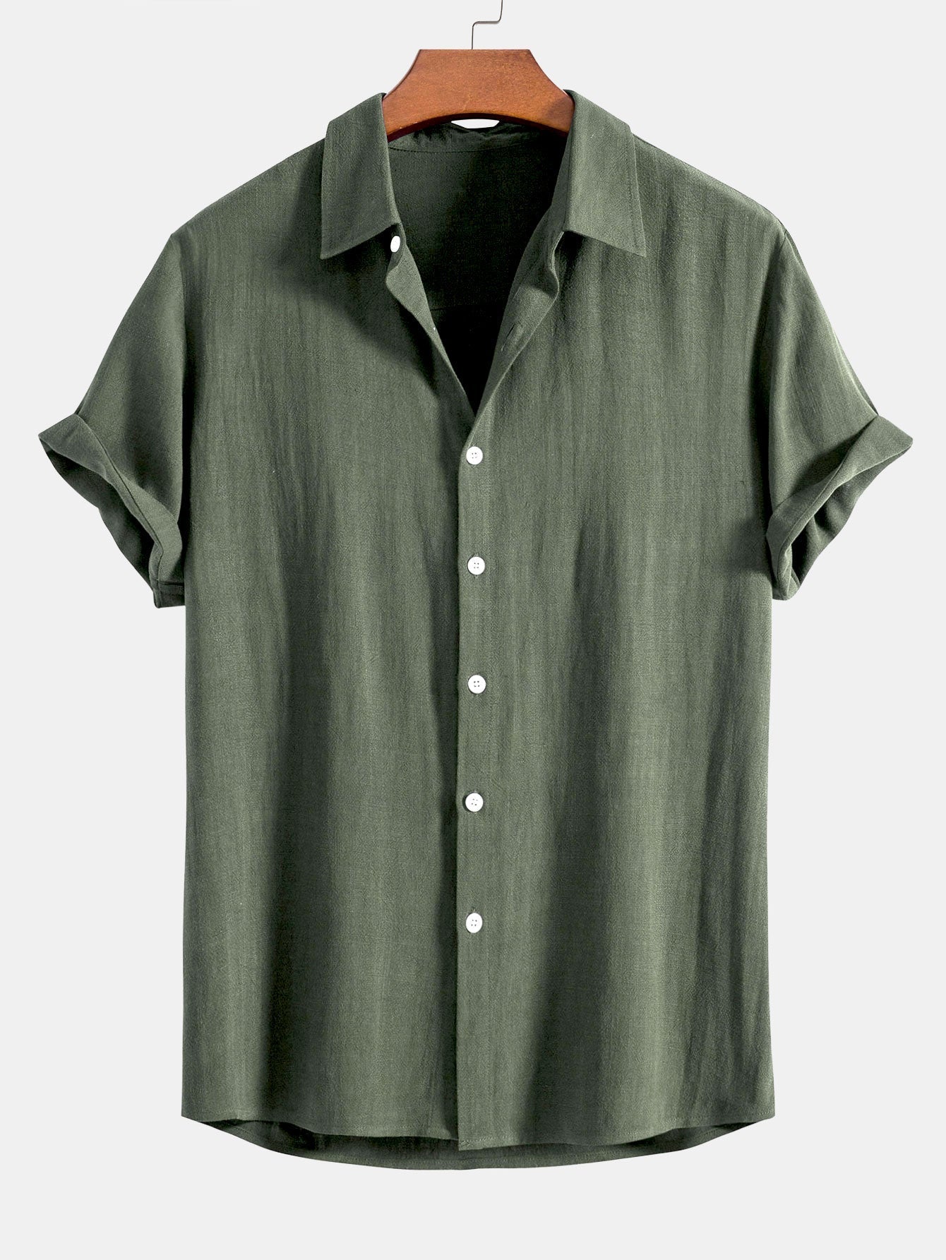 Chemise à manches courtes en mélange de lin avec col classique