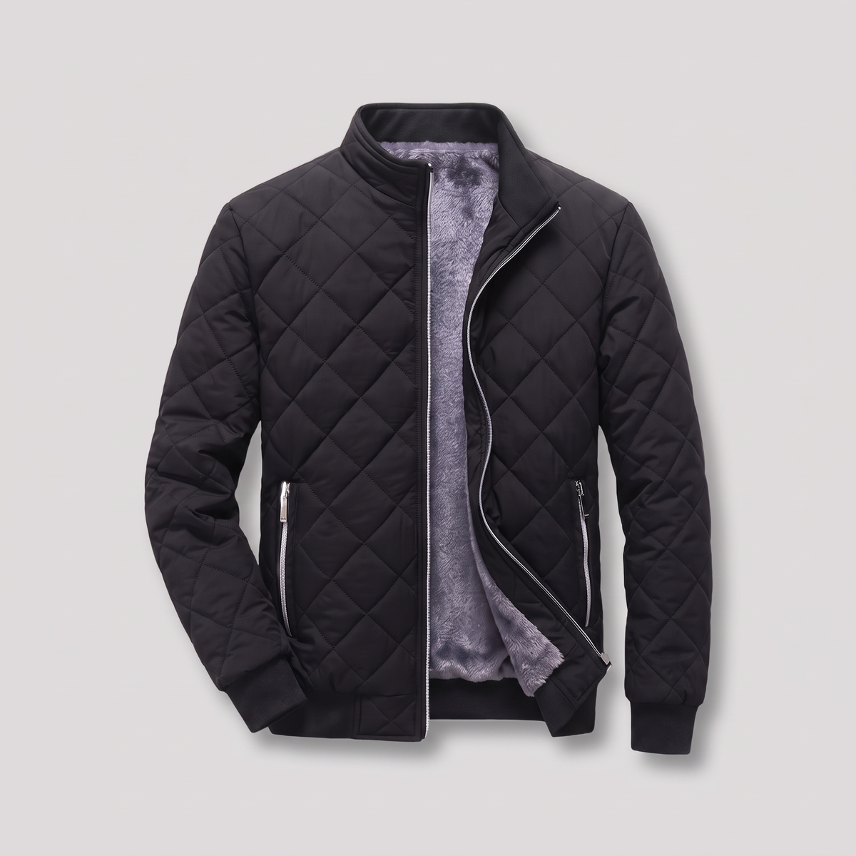 Men's Diamond Quilted Zip-Up Bomber Jacket