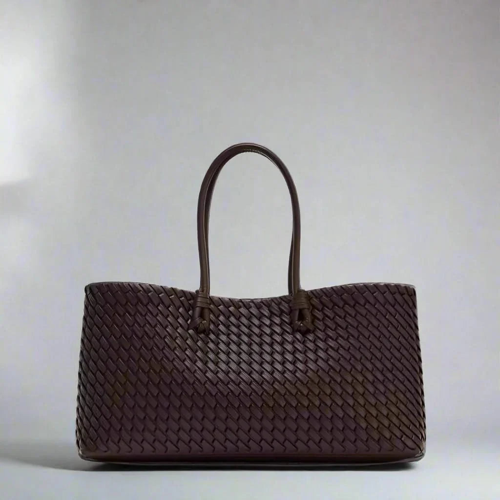 Women's Woven Leather Structured Tote Bag
