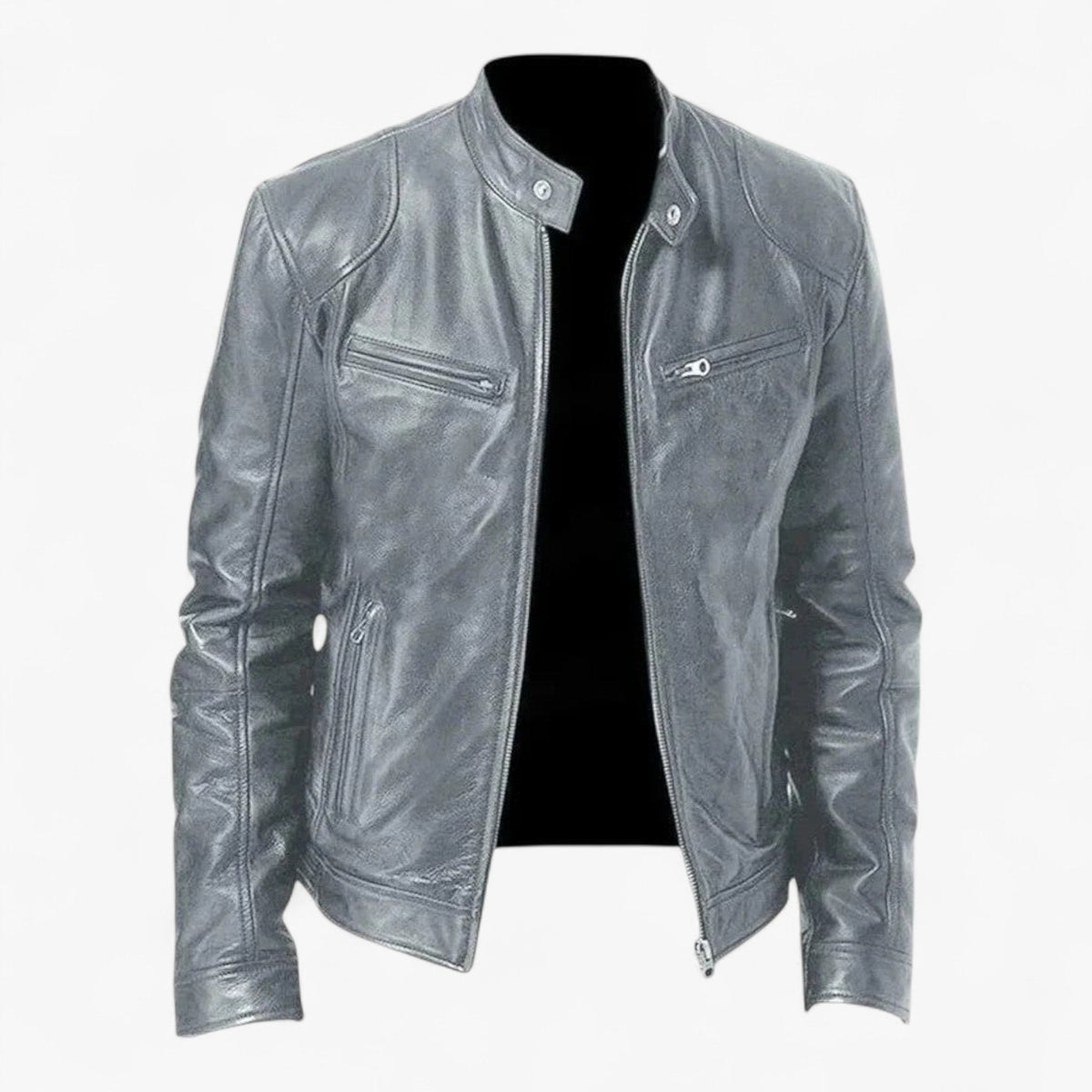 Men's Faux Leather Snap-Collar Moto Jacket