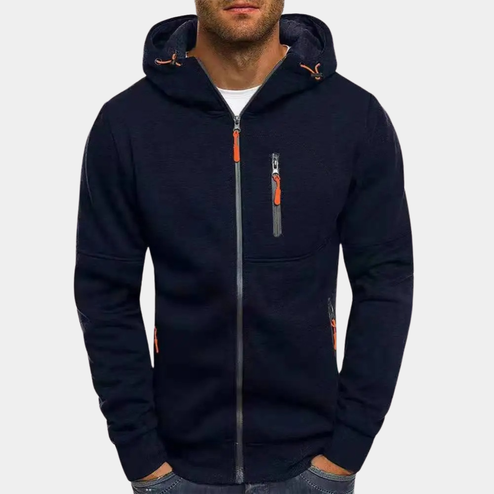 Men's Full Zip Hoodie with Contrast Zip Pockets