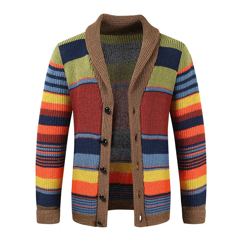 Gilet en maille pour homme à col châle rayé