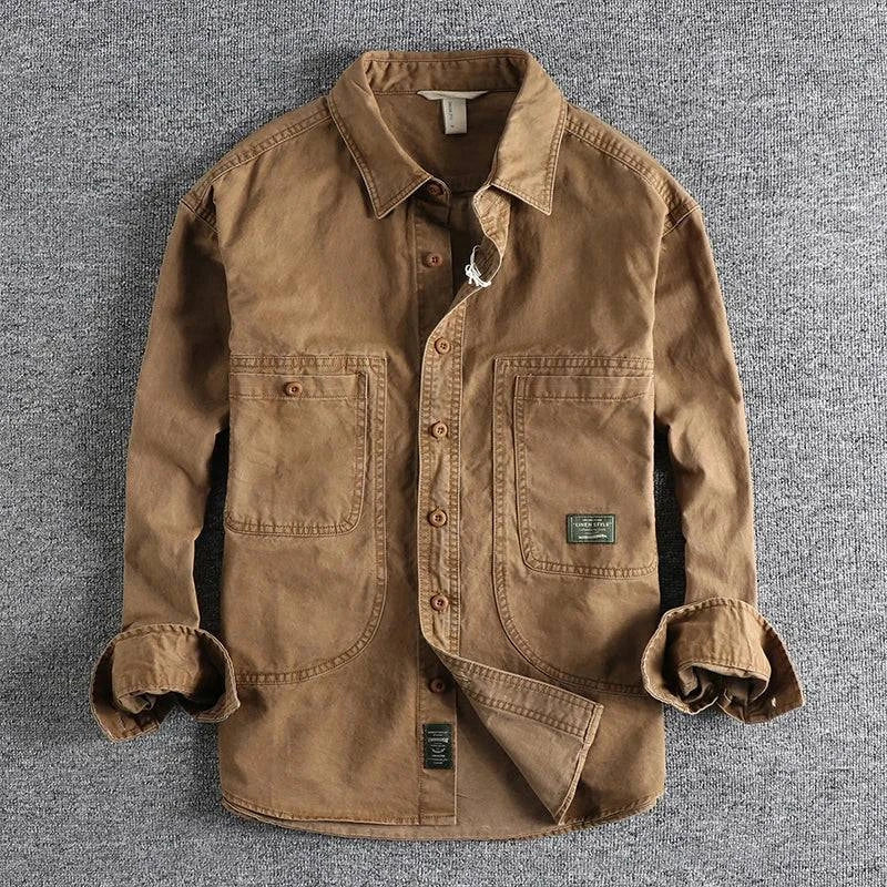Men's Washed Utility Overshirt with Patch Pockets