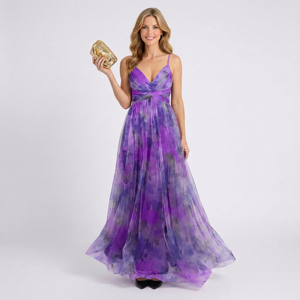 Floral Maxi Dress Women’s Strappy Pleated Occasion Dress