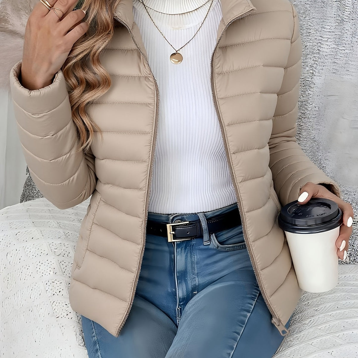 Women’s Lightweight Quilted Stand Collar Puffer Jacket