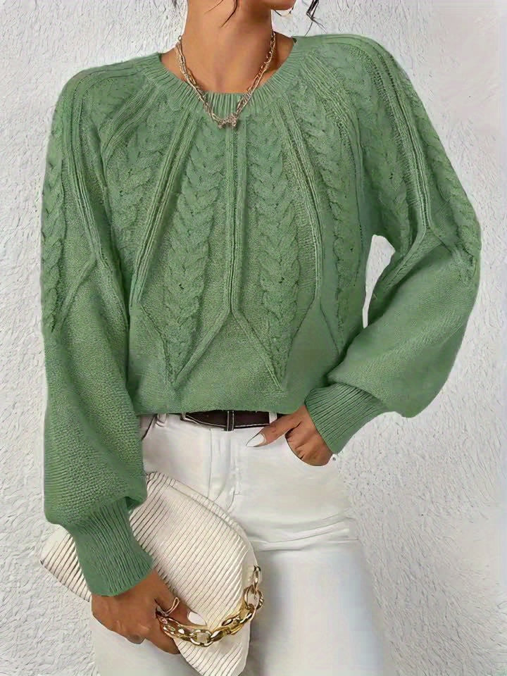 Women's Cable Knit Balloon Sleeve Cropped Jumper