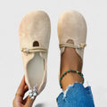 Women's cut-out loafers with rope strap, rounded toe and flat sole