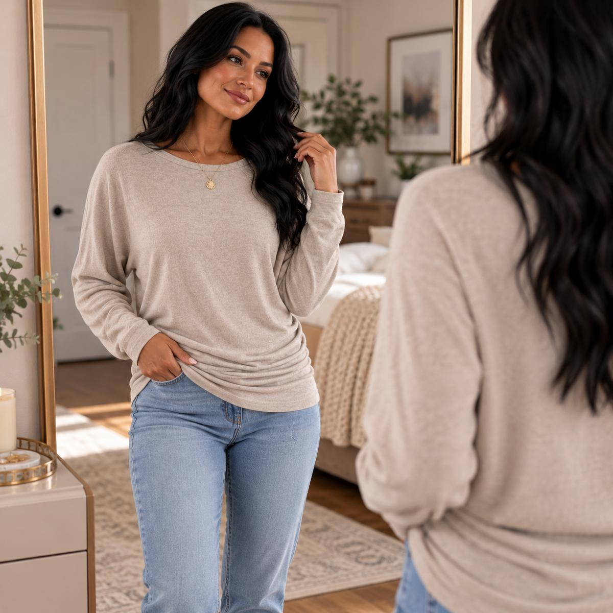 Women's Soft Brushed Dolman Sleeve Tunic Top